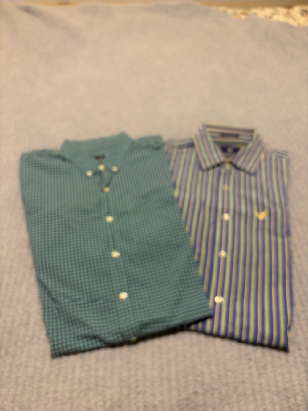 American Eagle Outfitters Teal Gingham & Striped Button-Down Shirt Bundle